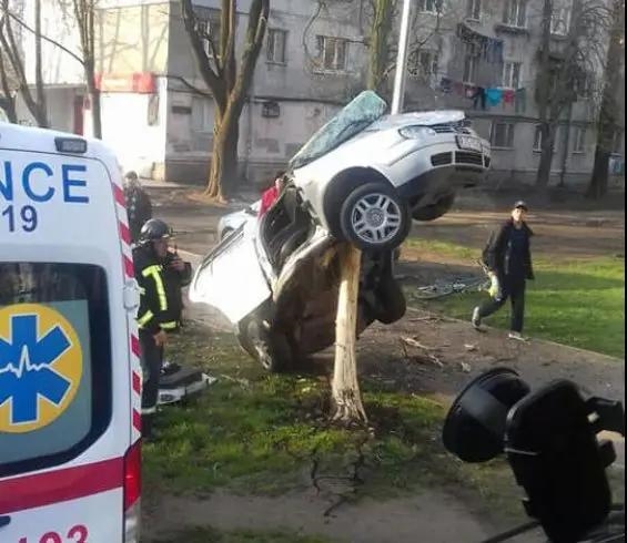 В Одессе автомобиль "сел" на дерево